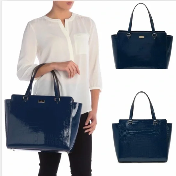 New Leather Croc Embossed Patent Tote Bag BD